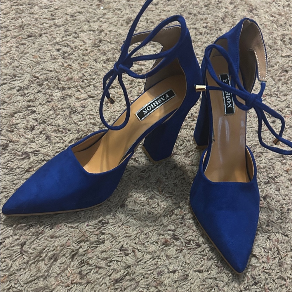 Zara Elegant Blue Lace-Up Heels - Picture 3 of 4